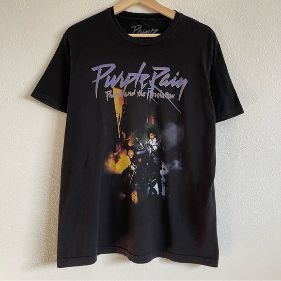 PRINCE Black Purple Rain Prince And The Revolution Short Sleeve Graphic Band Tee - Picture 2 of 8
